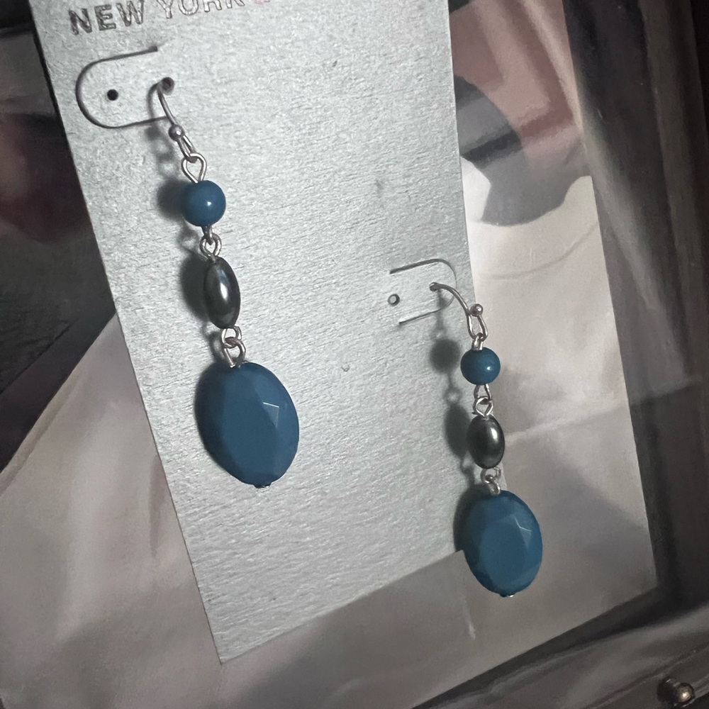 New York & Company Teal and Black Dangle Earrings - Picture 3 of 3